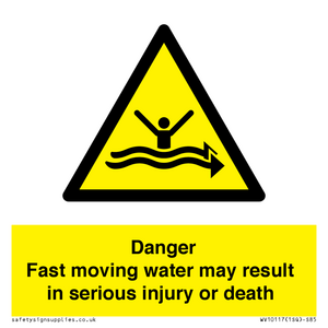 Danger Fast moving water may result in serious injury or death